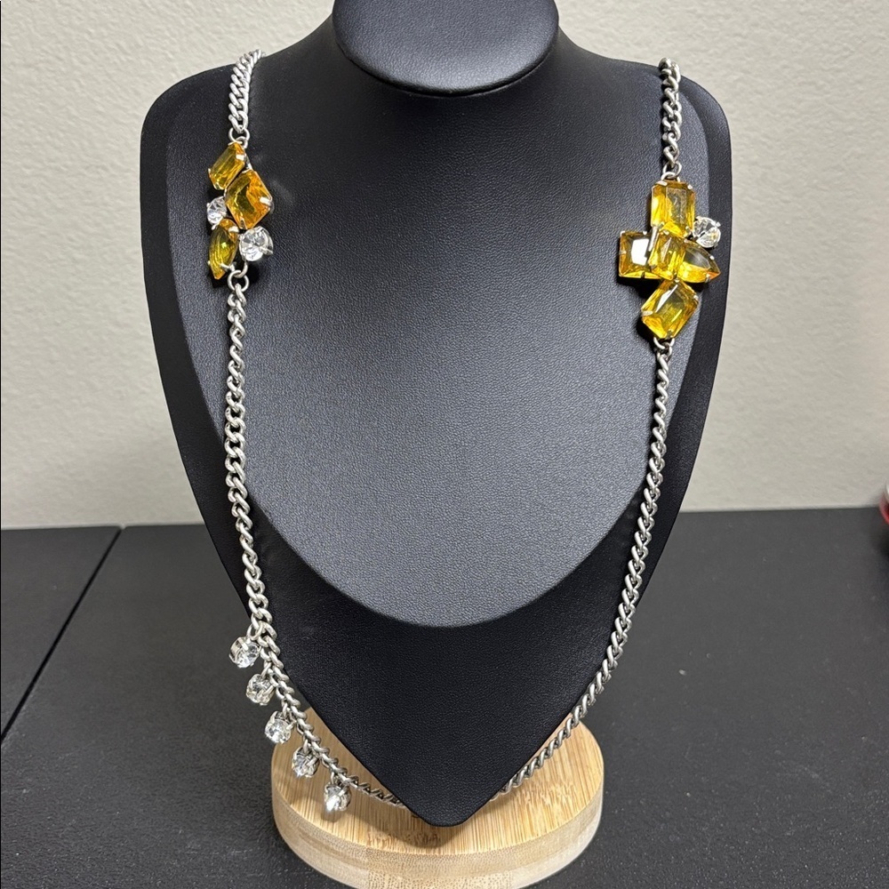 LOFT Silver Station Rhinestone Long Chain Necklace